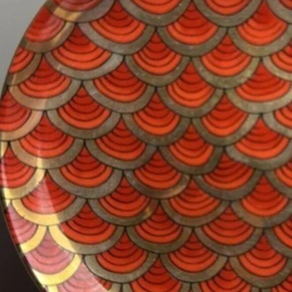Vintage Japanese Set of 6 Small Plates, Rust & Gold Fish Scale Pattern 3.75” EC - Picture 5 of 5
